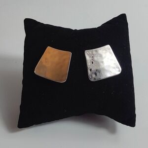 Vintage Signed Pierre Cardin Hammered Geometric Silvertone Stud Post Earrings